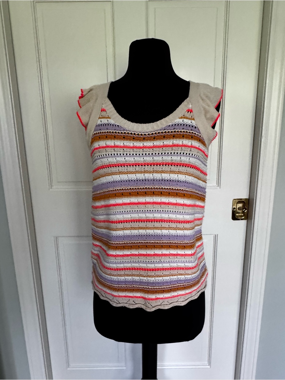 Lisa Todd Cream Knit Tank with Multicolor Stripes
